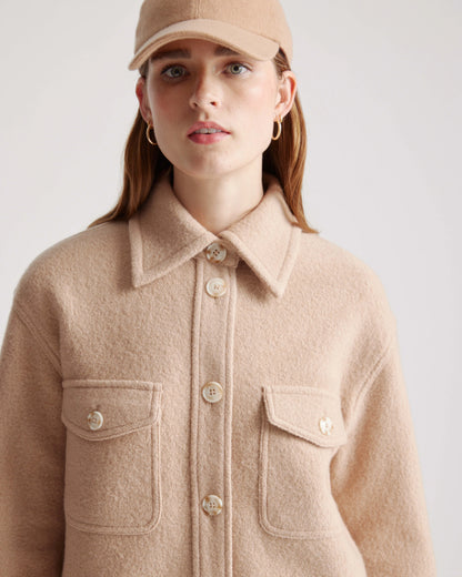 100% Merino Wool Long Shirt Jacket - XS / Heather Bone