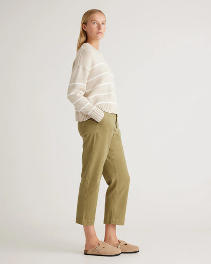 100% Organic Cotton Striped Crew Sweater - XS / Heather Brown/Ivory