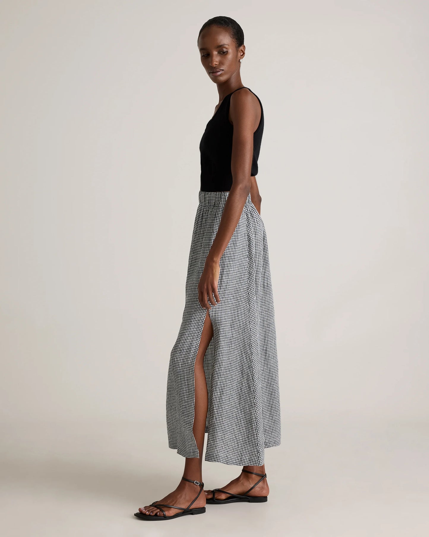 100% European Linen Maxi Skirt - XS / Classic Mini Gingham