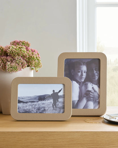 Shagreen Leather Picture Frames - (Set of 2) - Set: 4x6, 5x7 / Cream