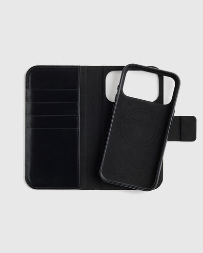 Italian Leather Phone 2-in-1 Folio Case - 17 Pro / Black