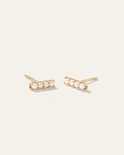 14K Gold Freshwater Pearl Mini Bar Studs - One Size / Yellow Gold