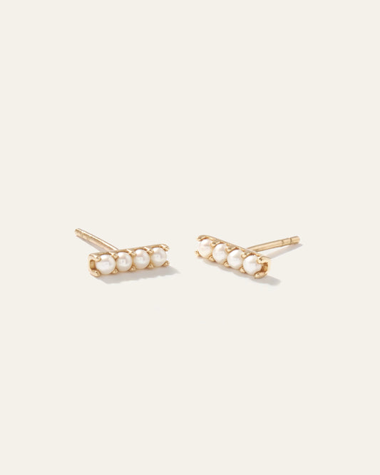 14K Gold Freshwater Pearl Mini Bar Studs - One Size / Yellow Gold