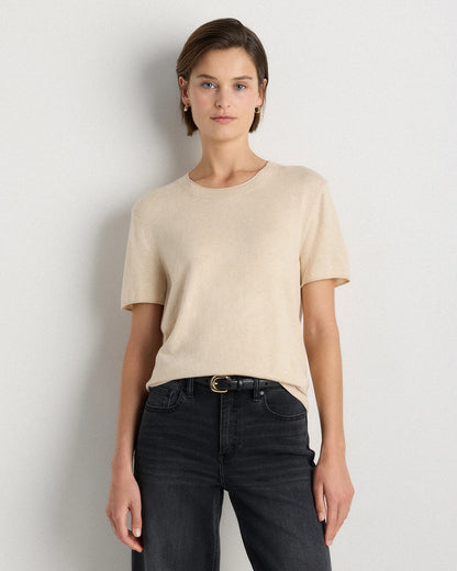 Lightweight Cotton Cashmere Relaxed Sweater Tee - XS / Sugar Stone