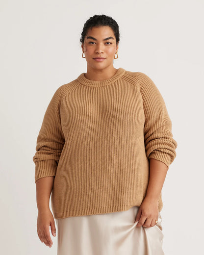100% Organic Cotton Fisherman Crew Sweater - 1X / Blue Sapphire
