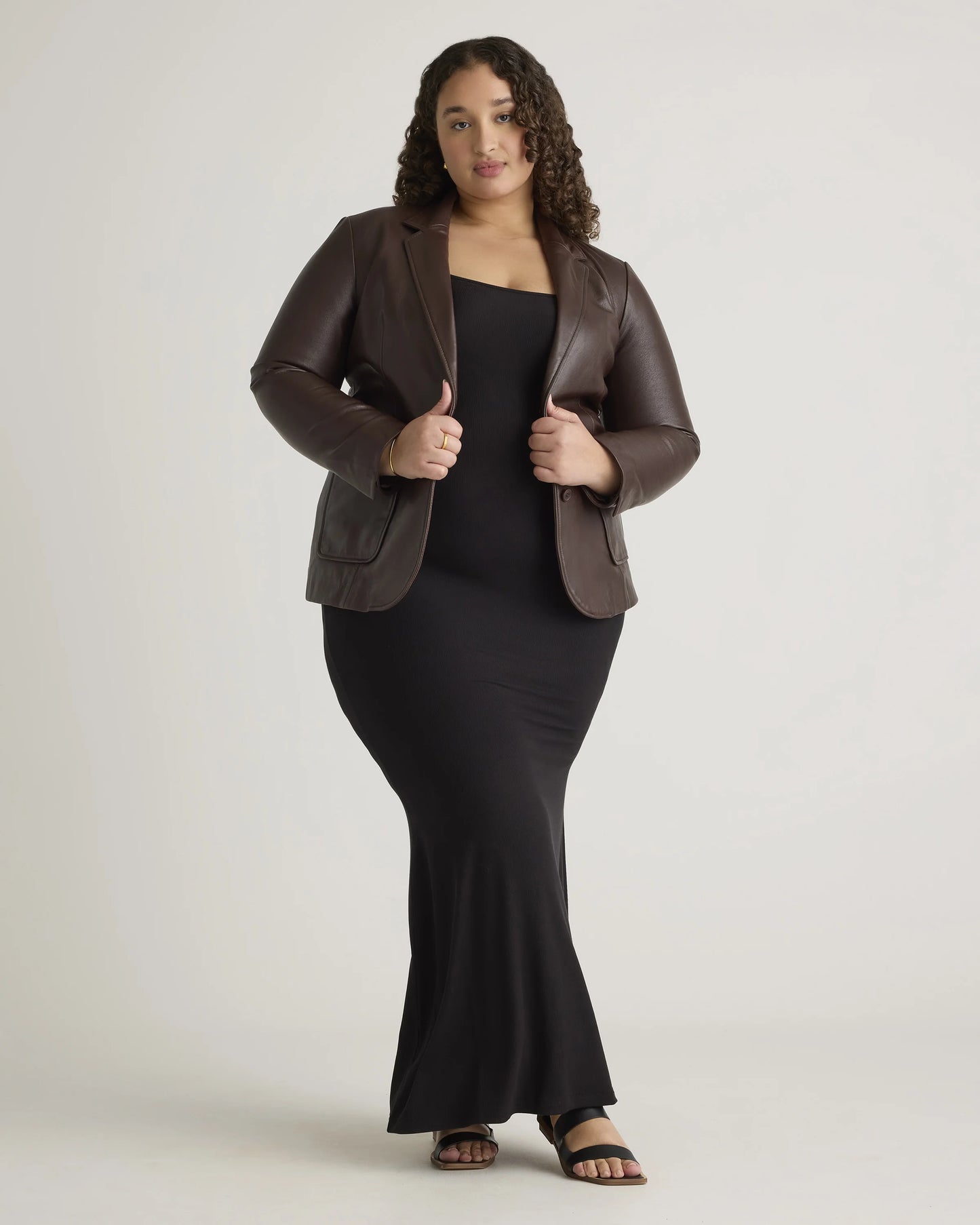 Tencel Rib Knit Maxi Slip Dress - 1X / Black