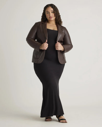 Tencel Rib Knit Maxi Slip Dress - 1X / Black