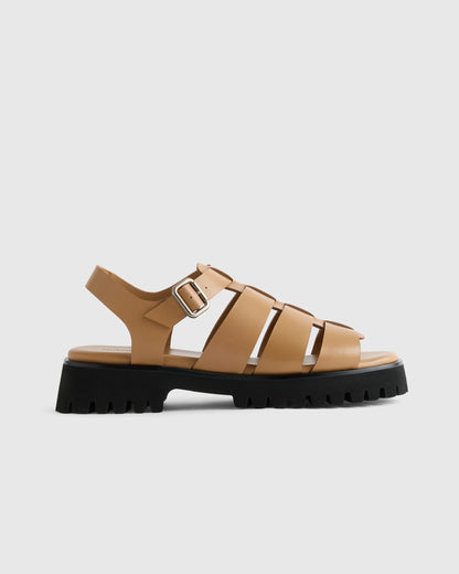Italian Leather Lug Sole Fisherman Sandal - 5 / Cashew