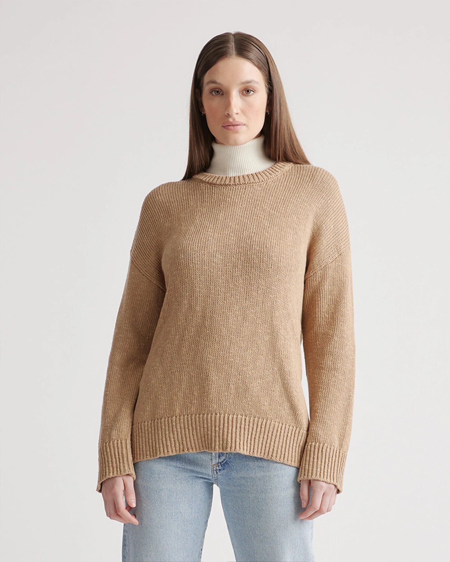 Cotton Linen Oversized Crew Sweater - XS / Dark Mauve