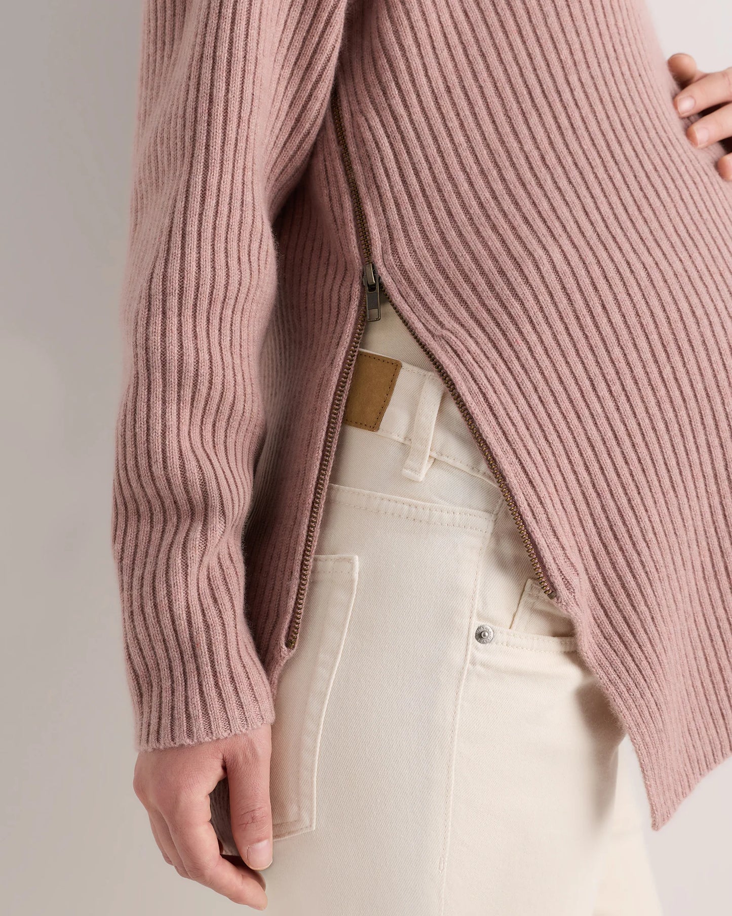 Mongolian Cashmere Ribbed Side Zip Maternity Sweater - XS / Heather Vintage Pink