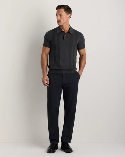 Cotton-Silk Ribbed Short Sleeve Sweater Polo - S / Speckled Beige