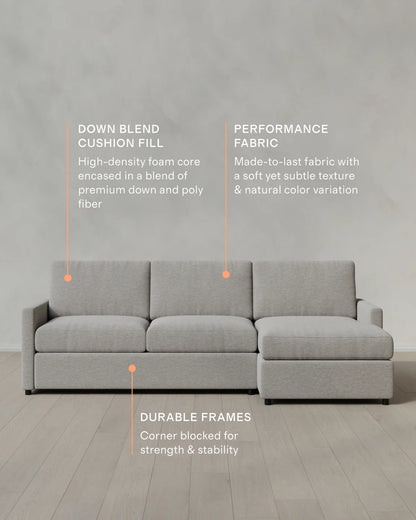 Brennan Chaise Sectional in Performance Basketweave - Right Arm / Flax