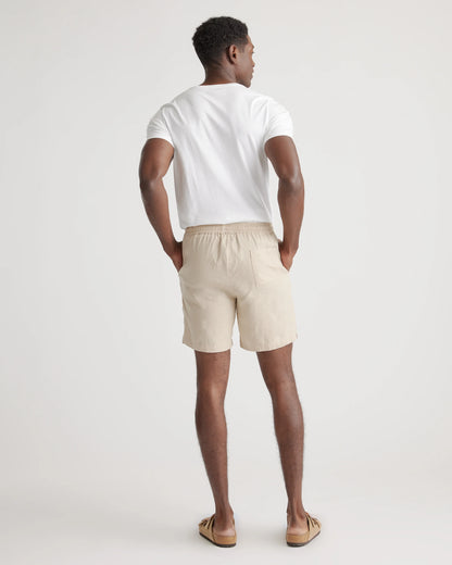 100% European Linen Drawstring Beach Shorts - 7" - XS / Taupe Brown Chambray