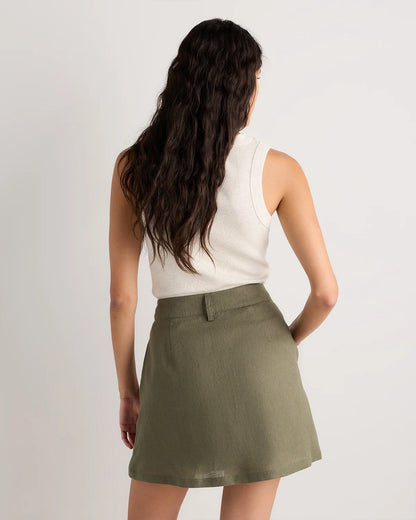 100% European Linen Utility Skort - XS / Bayberry Olive