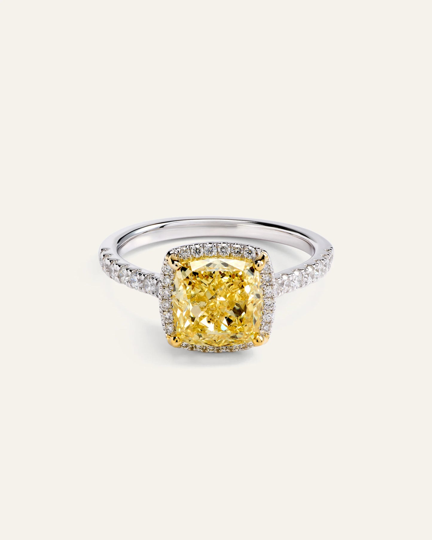 14K Gold Yellow Lab Grown Diamond Cushion Halo Engagement Ring - 3ct - 4 / No Color
