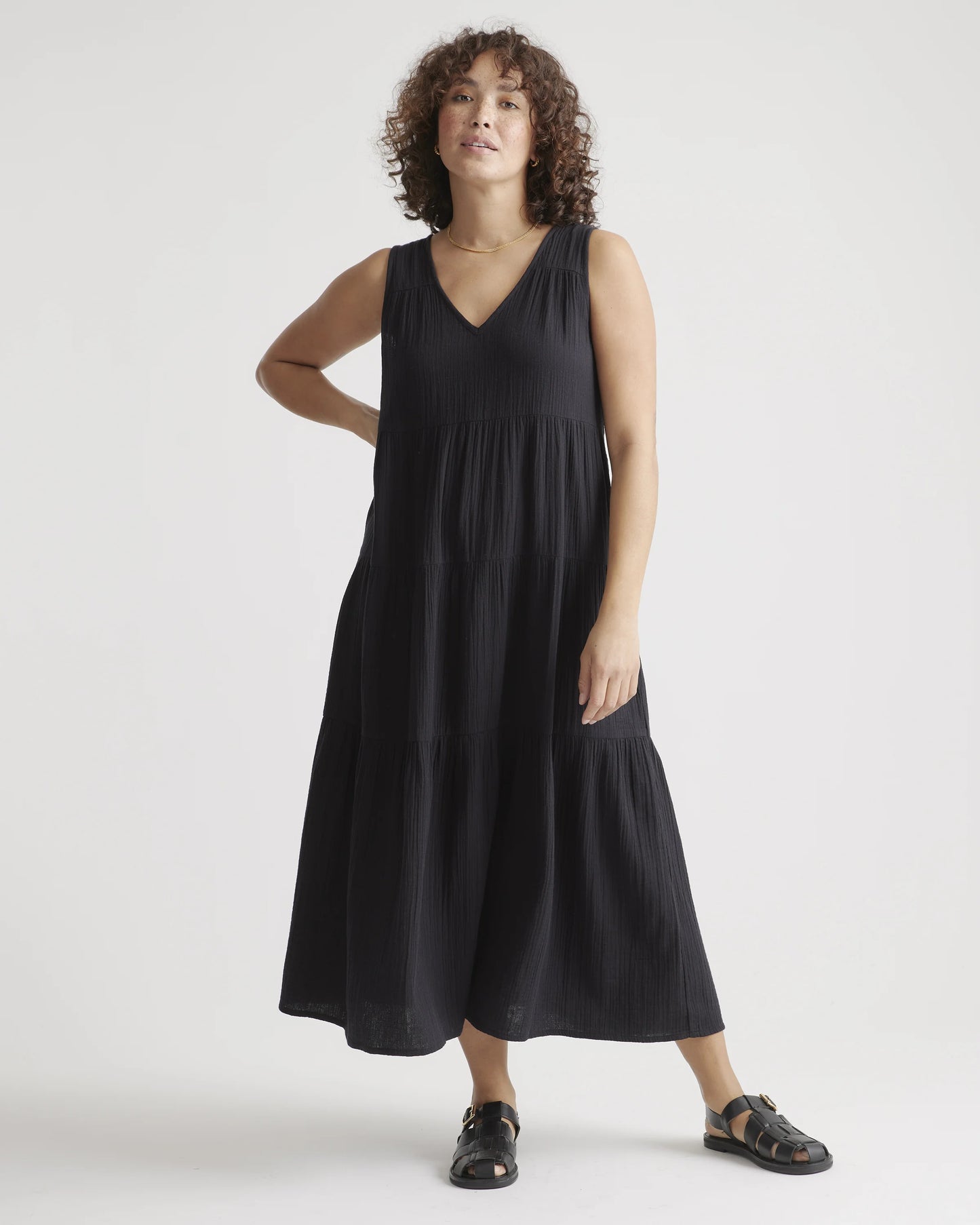 100% Organic Cotton Gauze Tiered Maxi Dress - XS / Indigo Blue