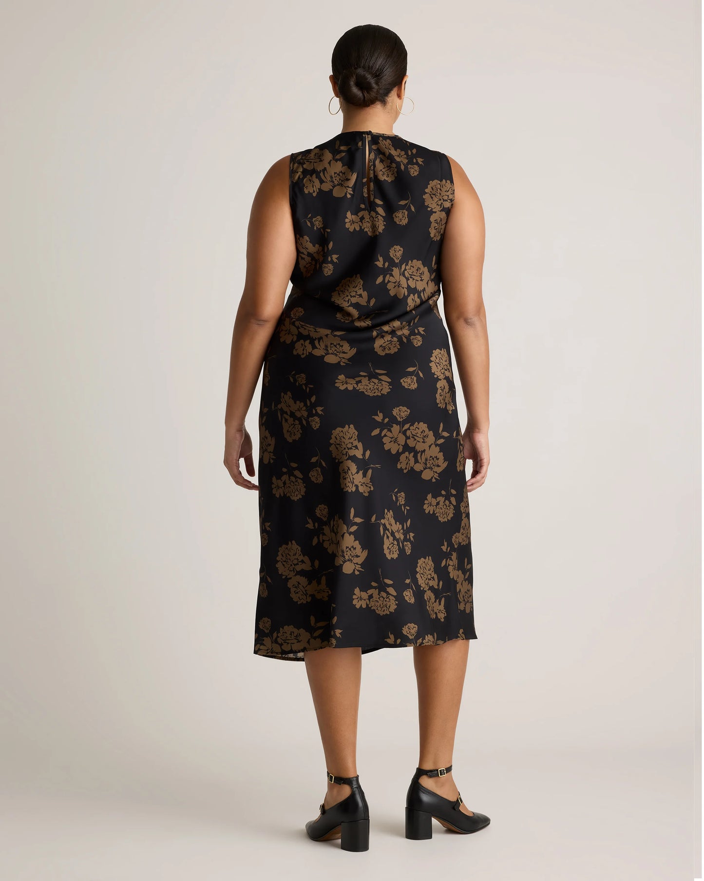 Washable Stretch Silk Tank Midi Dress - XS / Cordovan Red Hibiscus