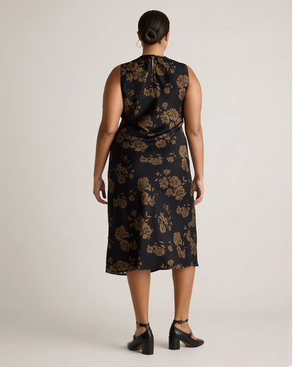 Washable Stretch Silk Tank Midi Dress - XS / Cordovan Red Hibiscus