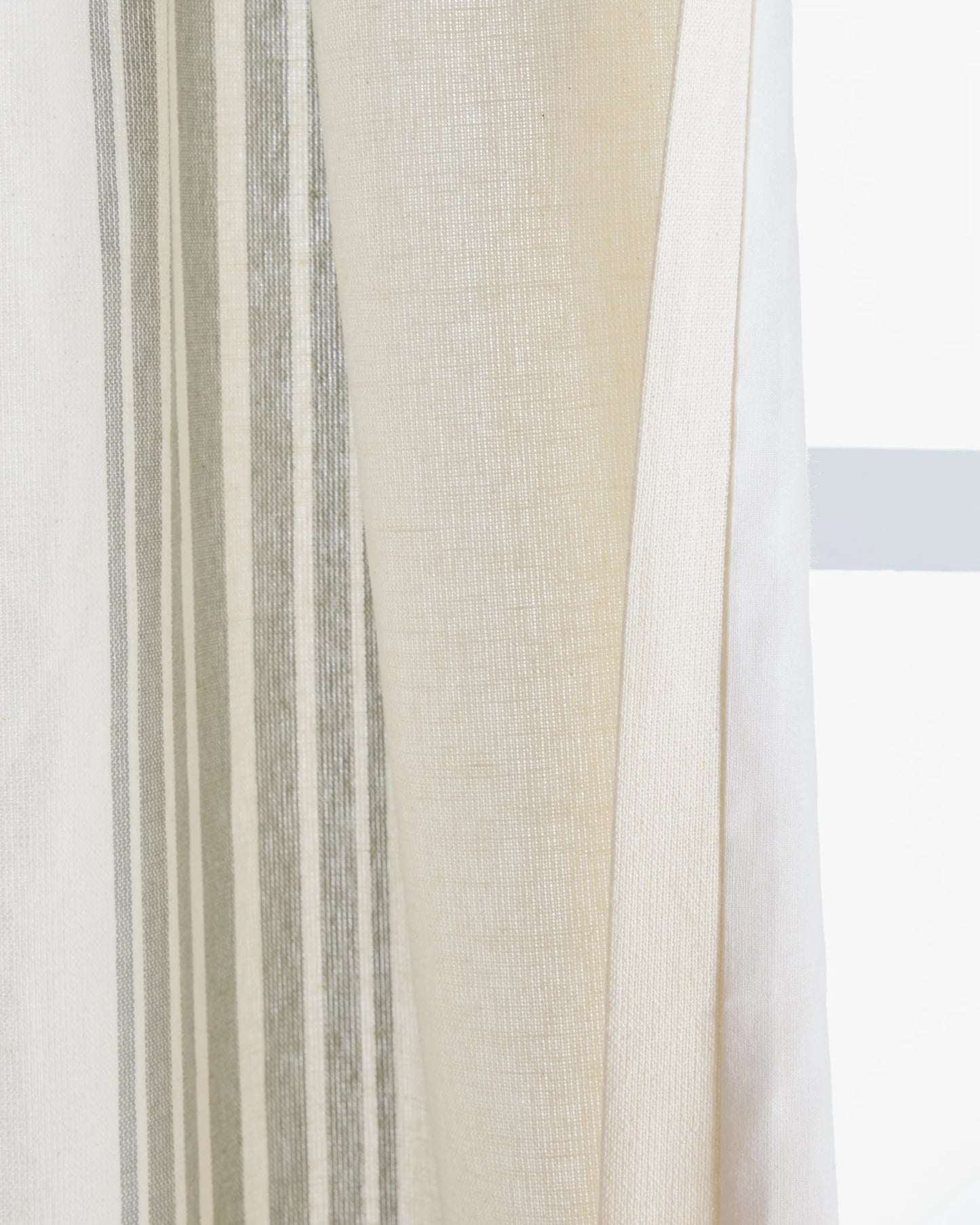 Coastal Stripe Linen Cotton Curtain - Single Panel - 48x84 / Ivory/Fog