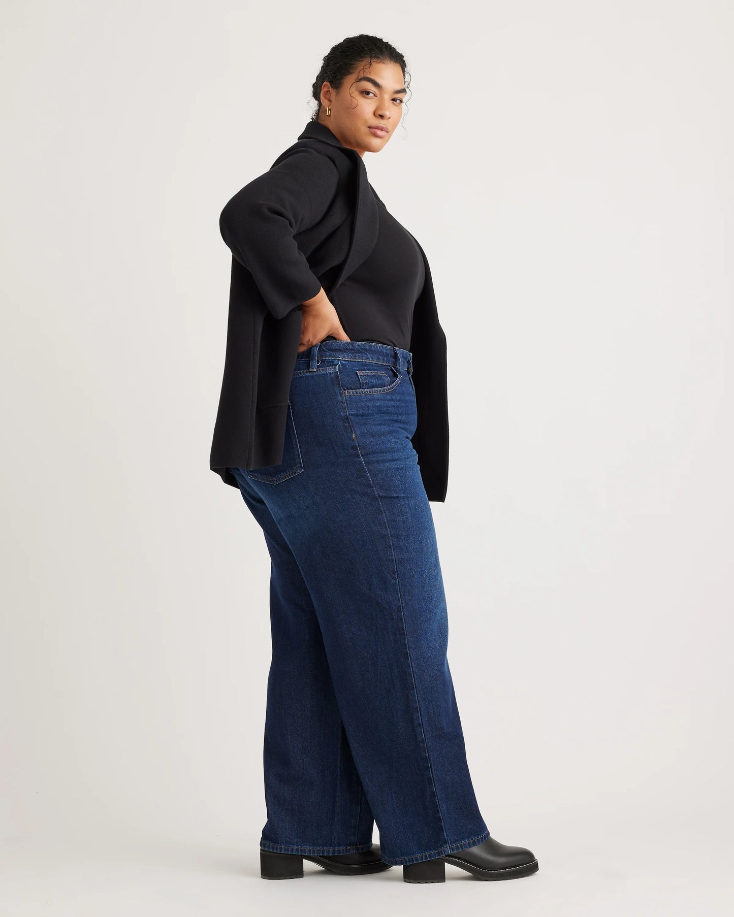 100% Organic Cotton Knit Blazer - 1X / Navy