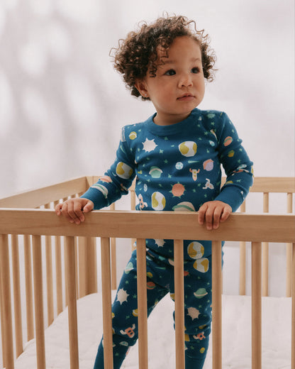 100% Organic Cotton Long Sleeve and Pant Pajama Set - 12-18M / Navy Stripe