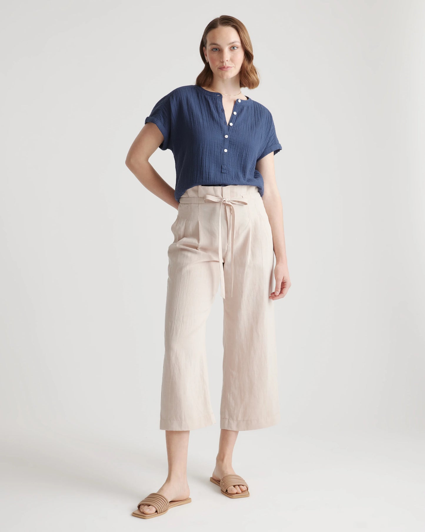 100% Organic Cotton Gauze Roll Sleeve Shirt - XS / Spiced Orange