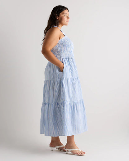 100% Organic Cotton Gauze Smocked Sleeveless Maxi Dress - 1X / Ocean Breeze