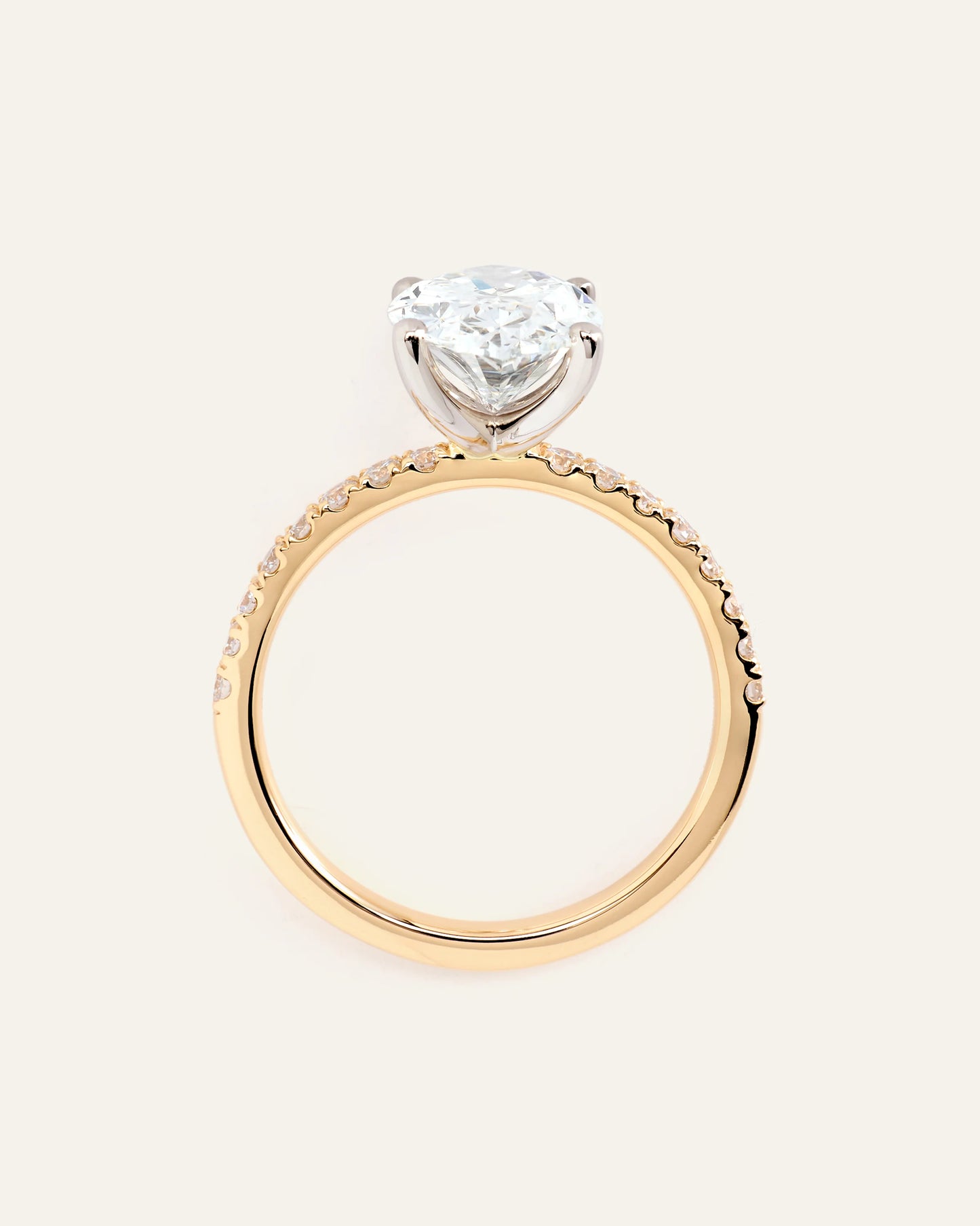 Lab Grown Diamond Oval Petite Pave Engagement Ring - 3ct - 4 / Yellow Gold