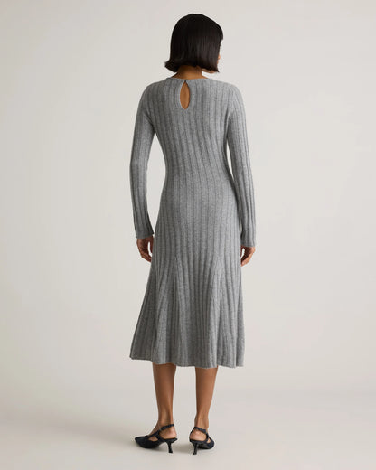 Mongolian Cashmere Wide-Rib Midi Dress - XS / Black