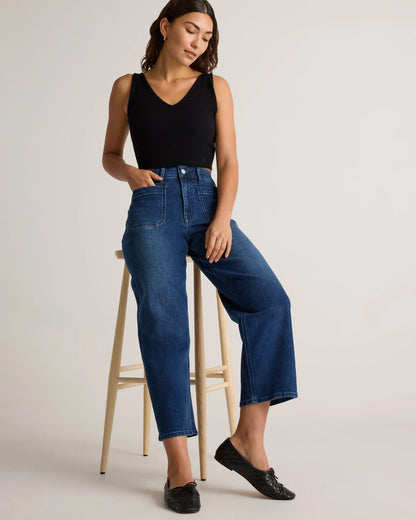 Bella Stretch Patch Pocket Wide Leg Jeans - 24 / Seaside Blue