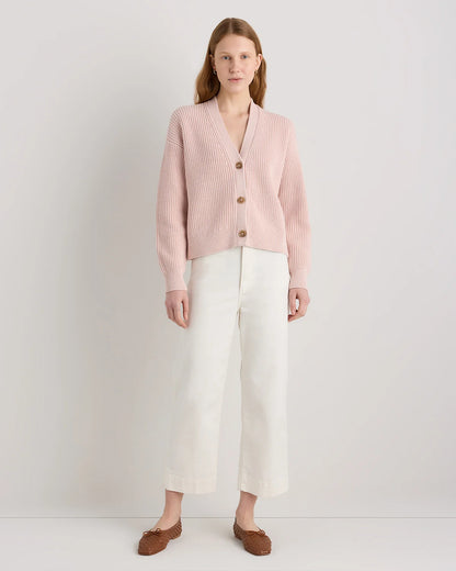 100% Organic Cotton Fisherman Boxy Cropped Cardigan - XS / Sapphire Blue