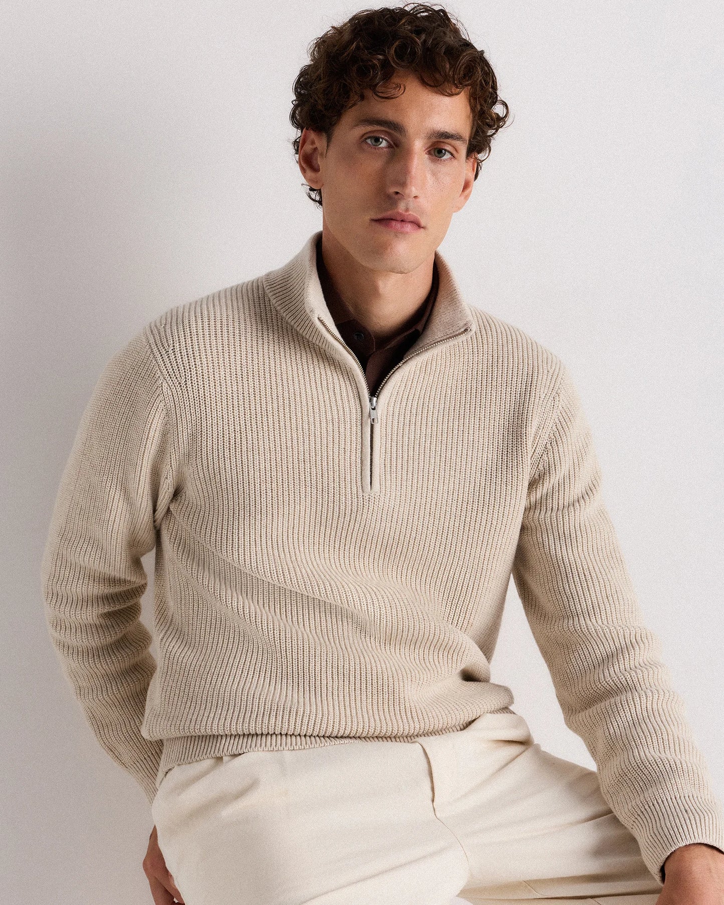 100% Organic Cotton Ribbed Quarter-Zip Sweater - S / Navy