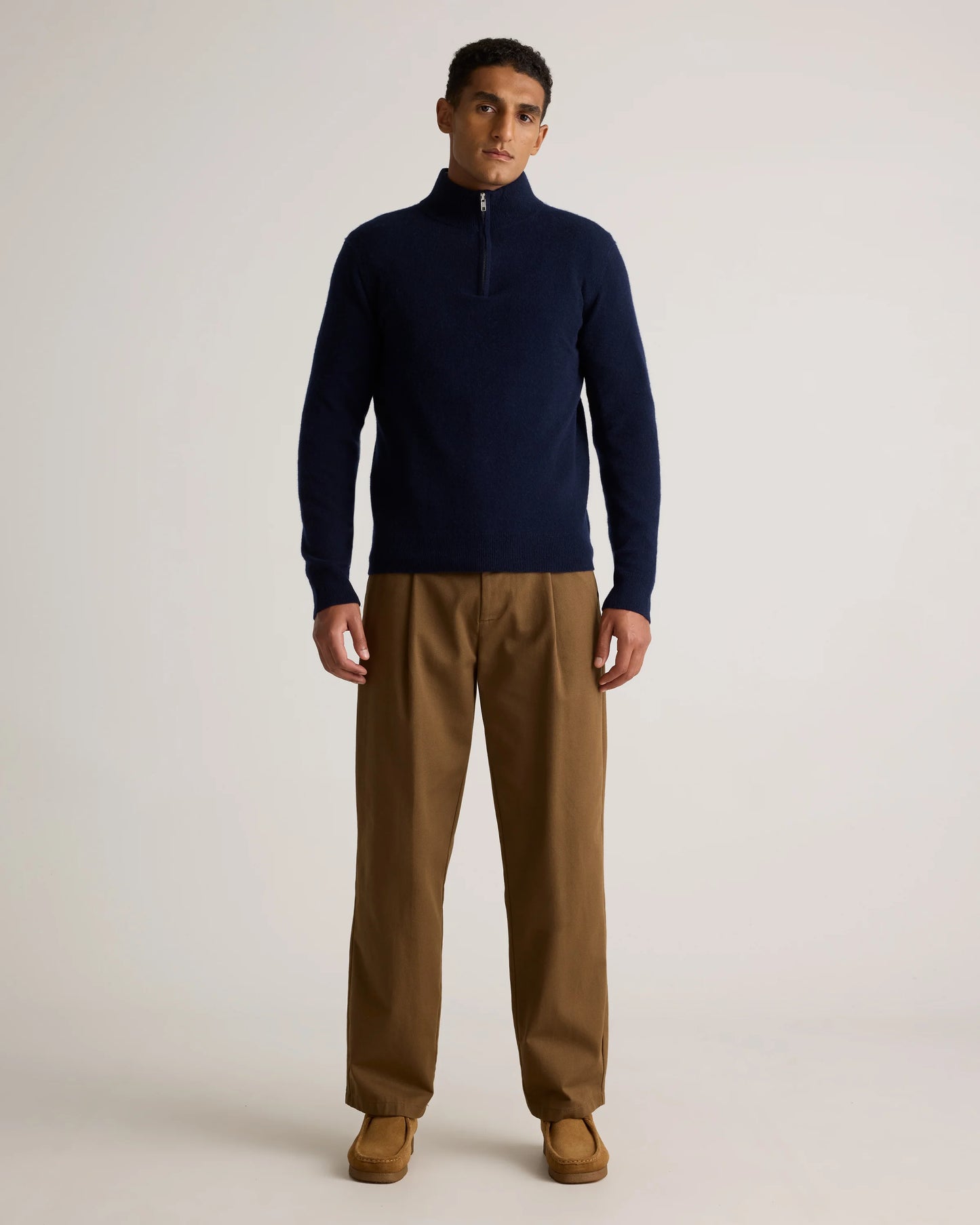 Mongolian Cashmere Quarter Zip Sweater - S / Olive Twist