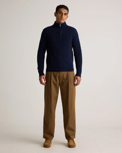 Mongolian Cashmere Quarter Zip Sweater - S / Olive Twist