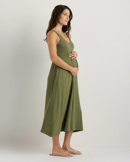 Bamboo Maternity Sleeveless Button Front Dress - XS / Classic White