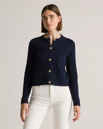 100% Organic Cotton Sweater Jacket - XS / Black/Ivory Colorblock