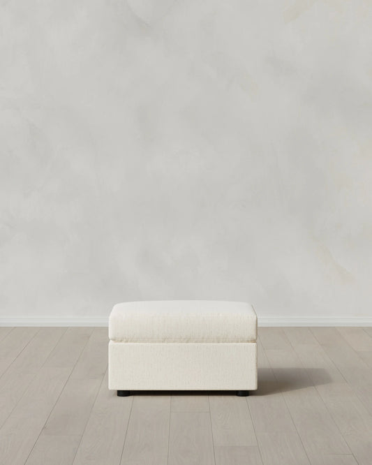 Brennan Ottoman in Performance Chenille Linen Blend - One Size / Snow