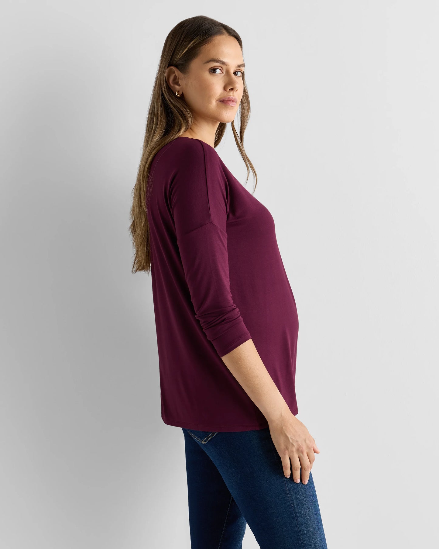 Bamboo Jersey Maternity Long Sleeve Tee (2-pack) - XS / Wine Tasting Red/Nocturnal Green