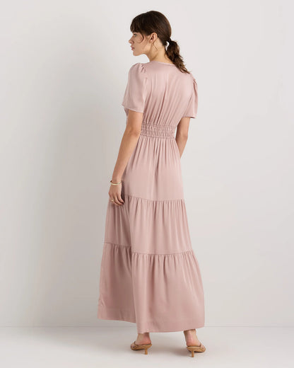 Washable Stretch Silk Tiered Maxi Dress - XS / Navy