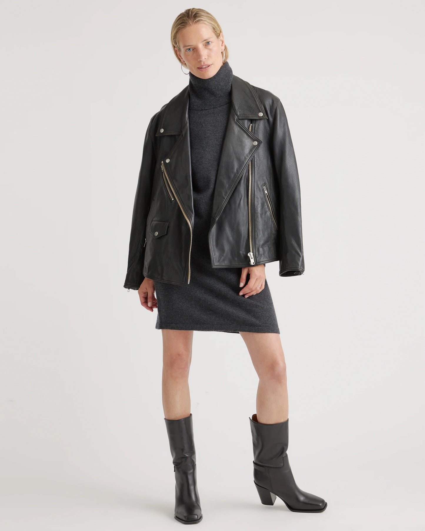 Mongolian Cashmere Turtleneck Sweater Dress - XS / Moss