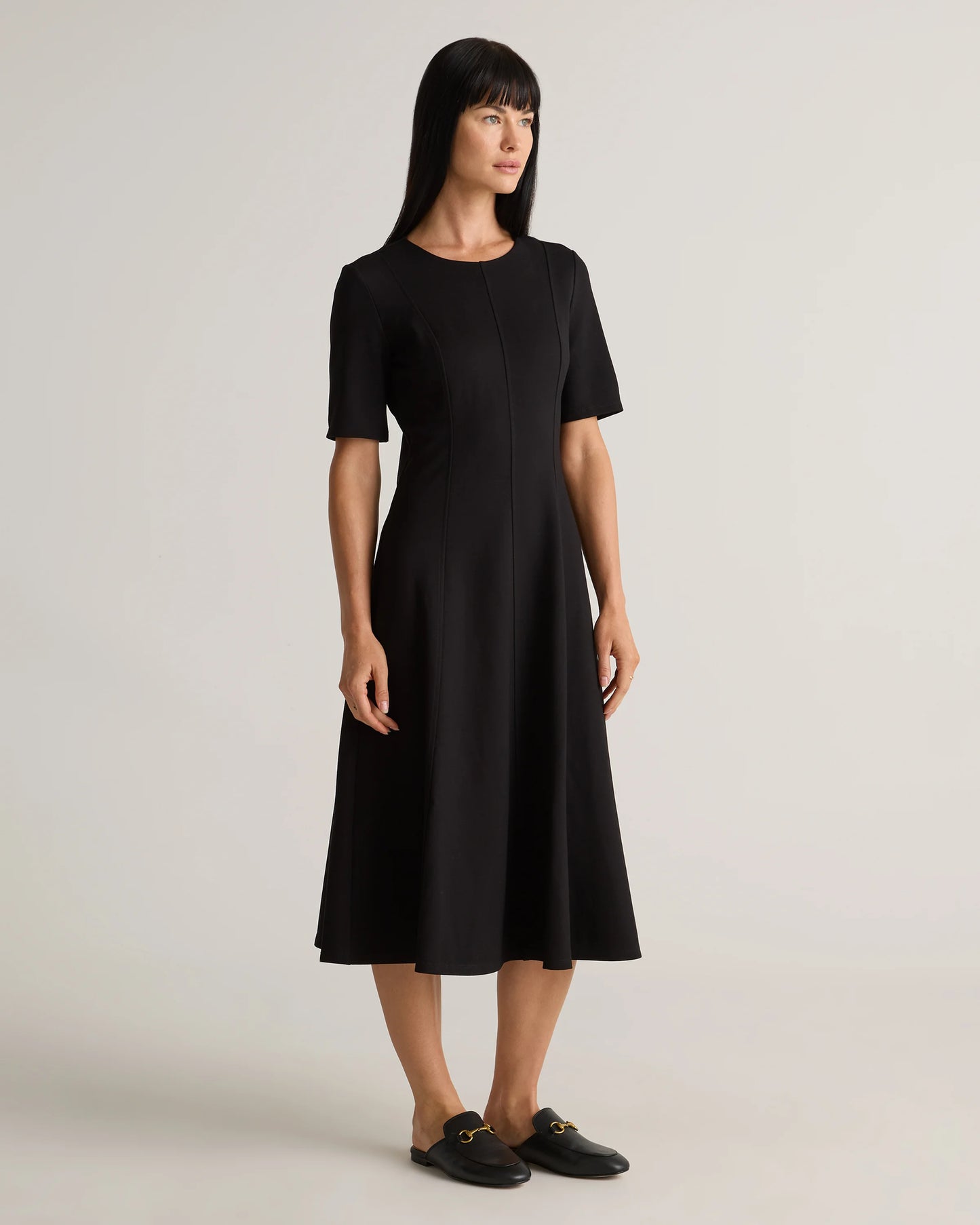 Ultra-Stretch Ponte Short Sleeve Midi Dress - XS / Ruby Red