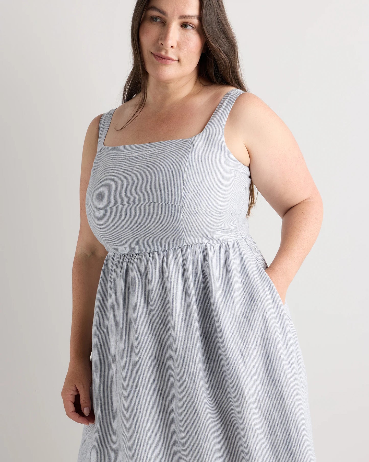 100% European Linen Fit & Flare Midi Dress - 1X / Chile
