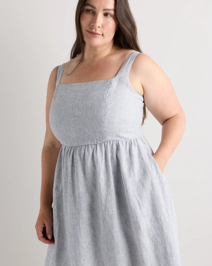 100% European Linen Fit & Flare Midi Dress - 1X / Chile