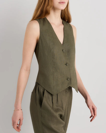 100% European Linen Vest - XS / Blue Pinstripe