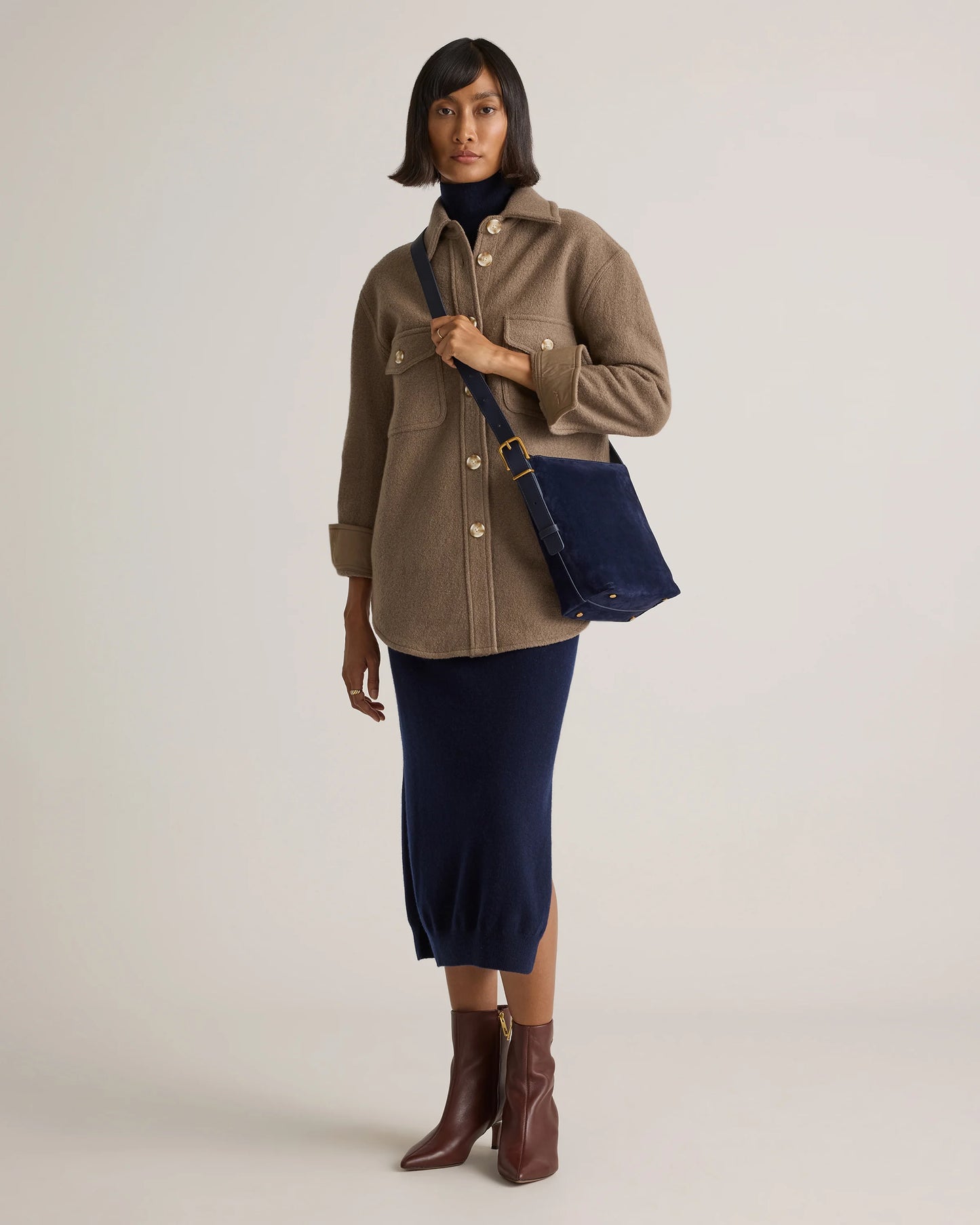 Italian Suede Bucket Crossbody - One Size / Sand