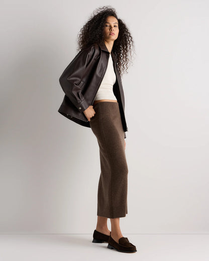 Mongolian Cashmere Fitted Midi Skirt - XS / Brown