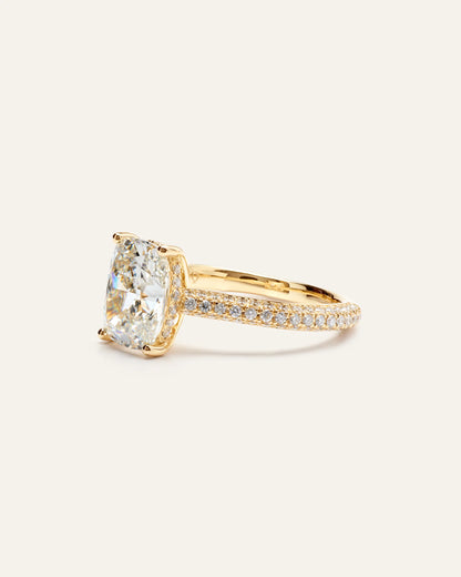 Lab Grown Diamond Elongated Cushion Pave Cathedral Engagement Ring - 3ct - 4 / Yellow Gold