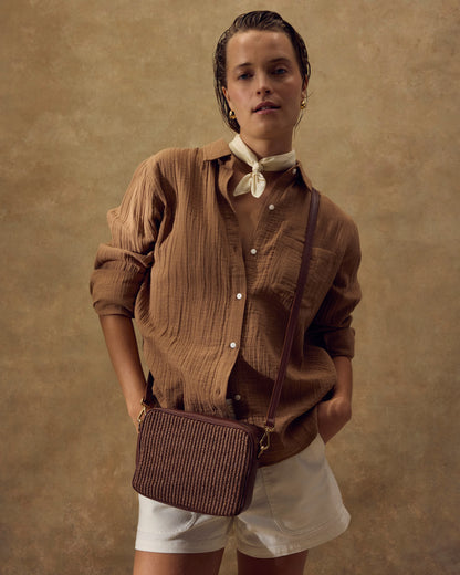 Italian Leather & Raffia Crossbody - One Size / Mocha