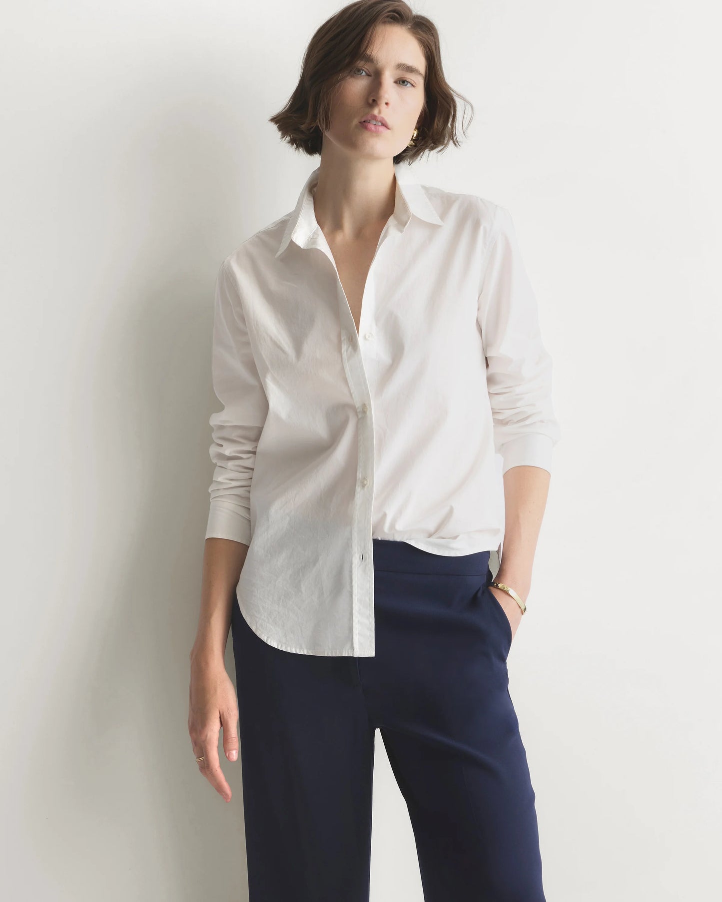 100% Organic Cotton Poplin Long Sleeve Shirt - XS / Delta Blue Double Stripe