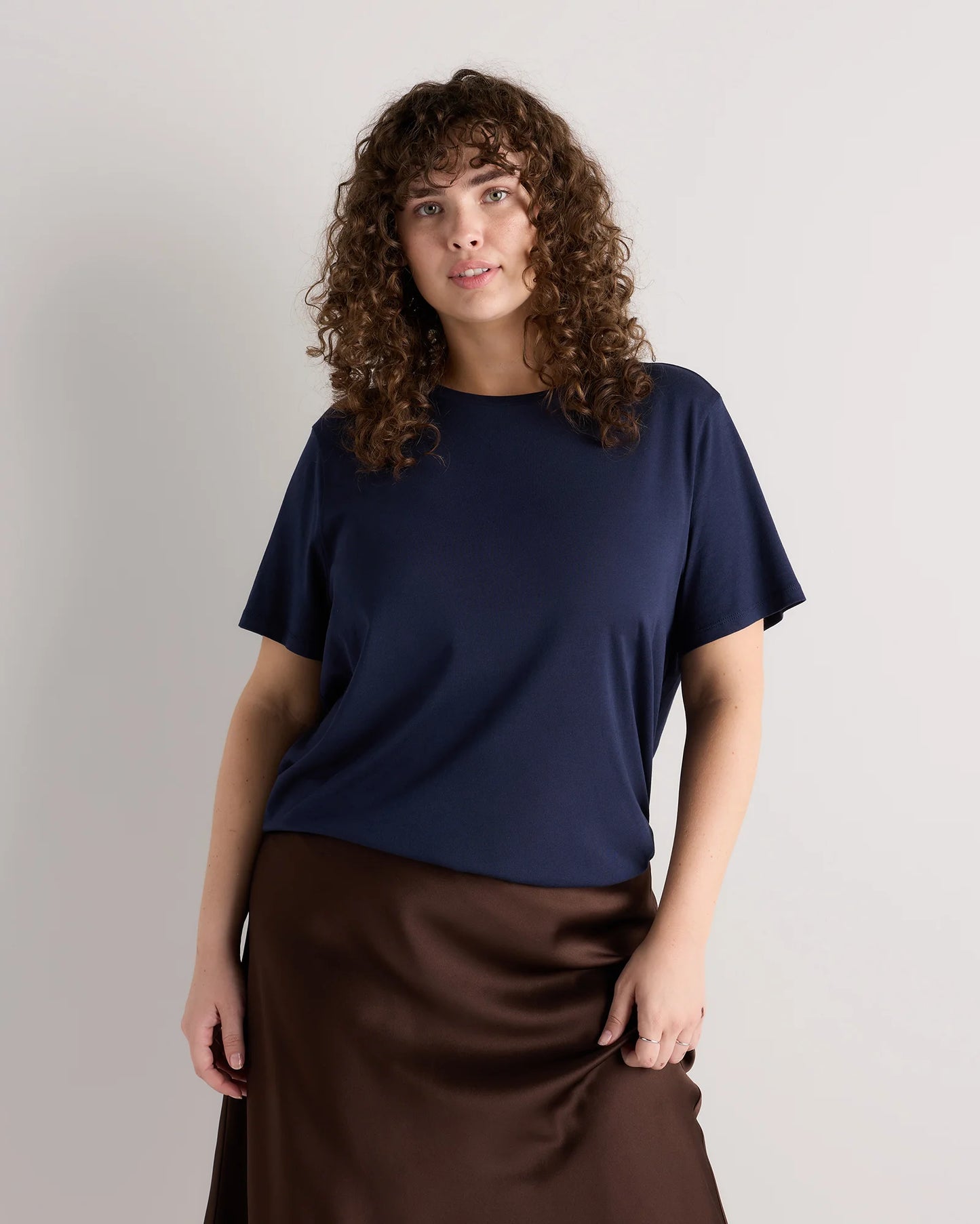 Cotton Modal Crew Neck Swing Tee - 1X / Navy